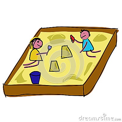 Childs playing in a sandpit Vector Illustration