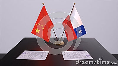 Chile and China flag. Politics concept, partner deal between countries. Partnership agreement of governments 3D Cartoon Illustration