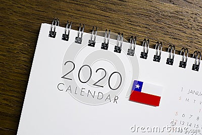 Chile Flag on 2020 Calendar Stock Photo