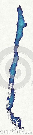 Chile map with drawn lines and blue watercolor illustration Stock Photo