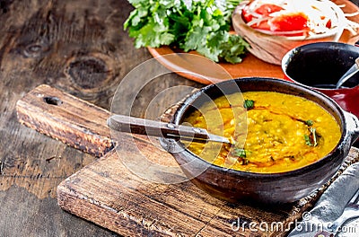 CHILEAN CUISINE. Beans with corn. Traditional chilean dith poroto con choclo Stock Photo