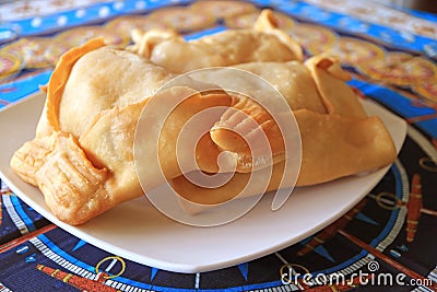 Chilean Empanadas, Tasty Savory Stuffed Pastries Served on White Plate Stock Photo