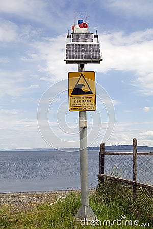 Chilean tsunami warning sign, Chile Editorial Stock Photo