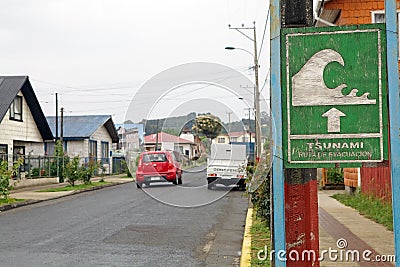 Chilean tsunami warning sign, Chile Editorial Stock Photo