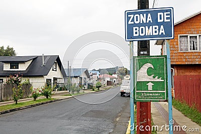 Chilean tsunami warning sign, Chile Editorial Stock Photo