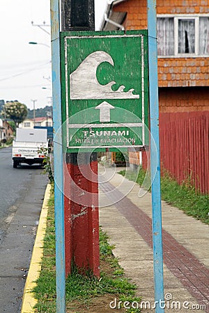 Chilean tsunami warning sign, Chile Editorial Stock Photo