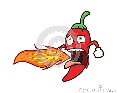 Chili Breathing with Spicy Flame Mascot Illustration Vector Illustration