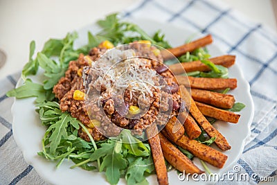 Chili Cheese Fries Stock Photo