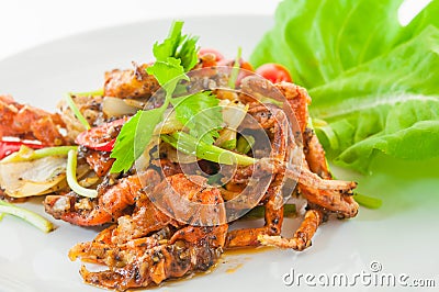 Chili fried soft crab with black peper, Poo Nim Pad Prik Thai Dum. Stock Photo