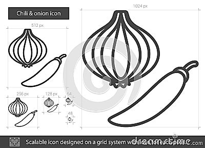 Chili and onion line icon. Vector Illustration