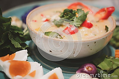 Chili paste simmer with crab or crab and soy dip with coconut milk and vegetables Stock Photo