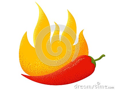 Chili pepper in fire. Vector Illustration