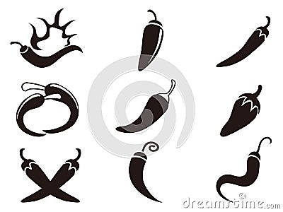 Chili pepper icons set Vector Illustration