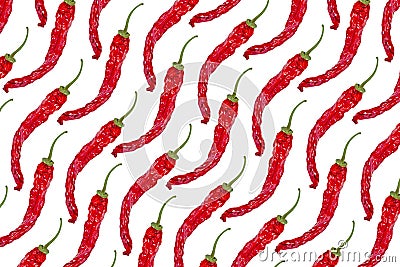 Chili pepper pattern background. Dried chilli peppers isolated on white Stock Photo