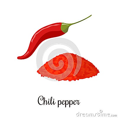 Chili pepper and powder realistic style isolated Vector Illustration