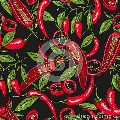 Chili pepper seamless vegetables pattern Vector Illustration