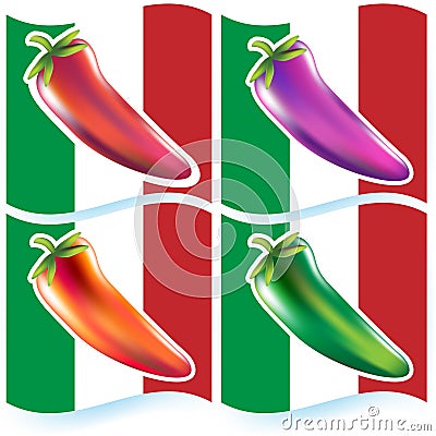 Chili Peppers with Flag Vector Illustration