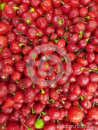 Hot chili peppers for sale in a market in Brazil Stock Photo