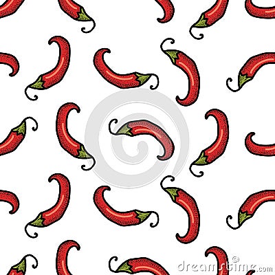 Chili peppers seamless pattern. Spice white background. Vector Illustration
