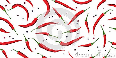 Chili peppers seamless pattern. Vector hand drawing Vector Illustration