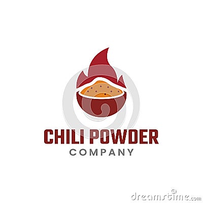 Chili Powder in a Bowl with Flaming Flat Logo Design Template Vector Illustration