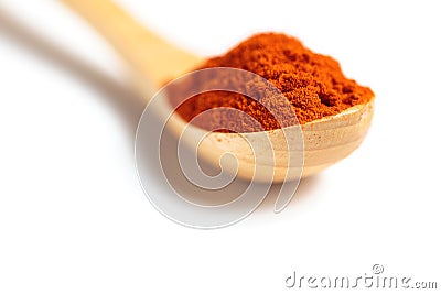 Chili powder in a wooden spoon. Stock Photo