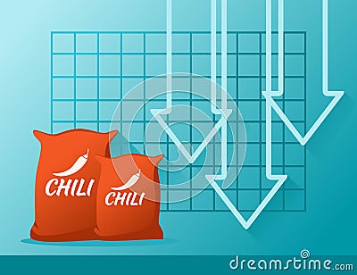 Chili Price Decrease Down in Statistic Graph Vector Illustration