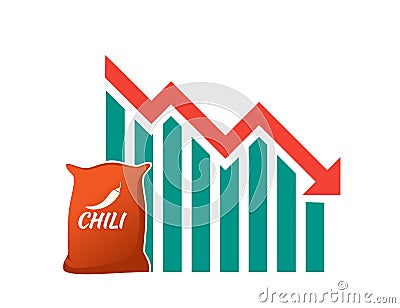 Chili Price Decrease Down in Statistic Graph Vector Illustration