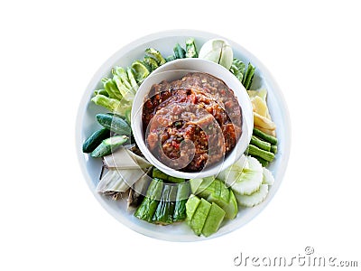 Chili sauce and blanching vegetables Stock Photo