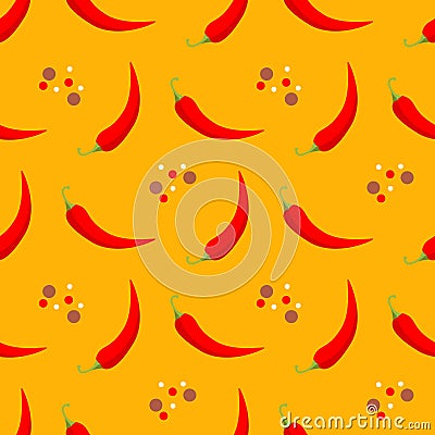 Chili seamless pattern. Spices and red pepper background Vector Illustration