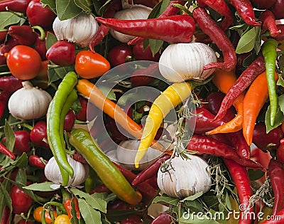 Chilies and garlic Stock Photo