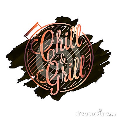 Chill and grill watercolor logo. BBQ grill Vector Illustration