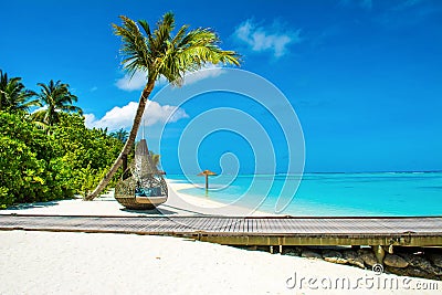 Chill lounge zone on the sandy beach Stock Photo