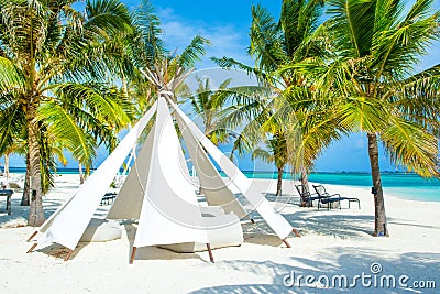 Chill lounge zone on the shore of Indian Ocean Stock Photo