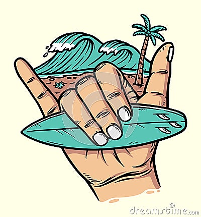 Chill out shaka hand sign Vector Illustration