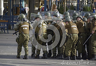 Chilean riot police in action. Editorial Stock Photo