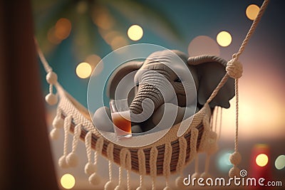 Chillaxing Elephant: Taking It Easy in a Hammock Amongst Palms on Vacation Stock Photo