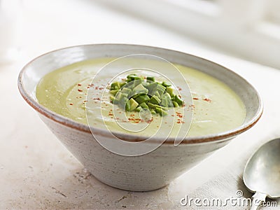 Chilled Avocado Chilli and Cumin Soup Stock Photo