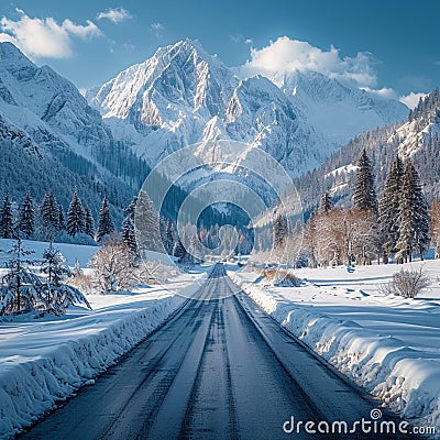 Chilled road exploration Travelers embarking on scenic winter road journeys Stock Photo