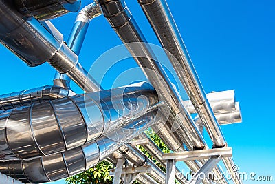 Chiller or Steam Pipeline and Insulation of Manufacturing in Oil and Gas Industrial, Petrochemical Distribution Pipe at Refinery Stock Photo