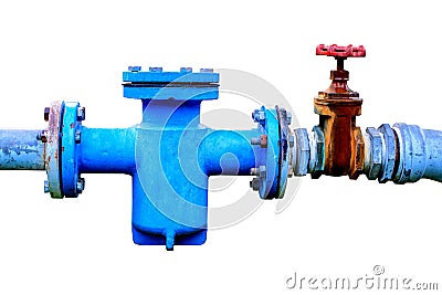 Chiller water pump with pressure gauge on white background Stock Photo
