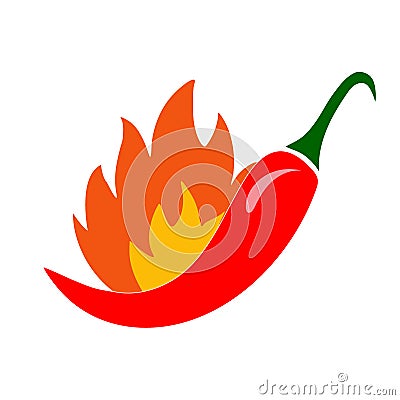 Chilli fire pepper. Flamed spicy pepper pod, burning red peppers icon, vector illustration Vector Illustration