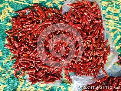 Chillies bright texture. Drying mirchi in sunny. Byadagi mirchi, Indian hot spices. Chilli Capsicum pepper used in spicy food Stock Photo