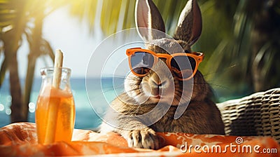 Chillin' Bunny: A Rabbit's Tropical Getaway Stock Photo