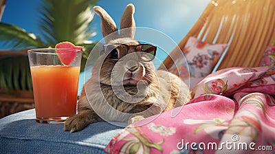 Chillin' Bunny: A Rabbit's Tropical Getaway Stock Photo