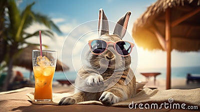 Chillin' Bunny: A Rabbit's Tropical Getaway Stock Photo