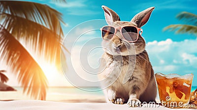 Chillin' Bunny: A Rabbit's Tropical Getaway Stock Photo