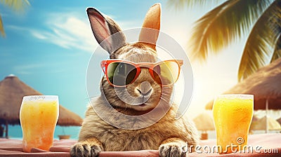 Chillin' Bunny: A Rabbit's Tropical Getaway Stock Photo