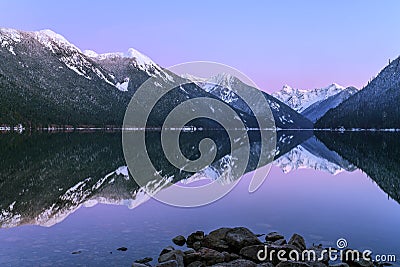 Chilliwack Lake with the reflecting Mount Redoubt Skagit Range Stock Photo