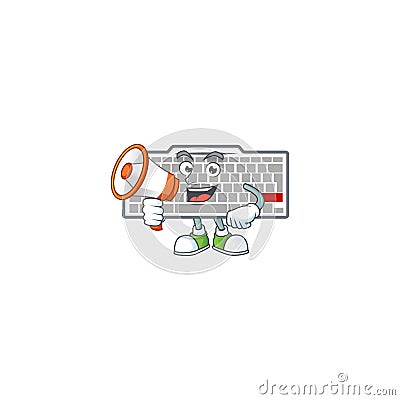 A chilly cartoon character of white keyboard with a megaphone Vector Illustration
